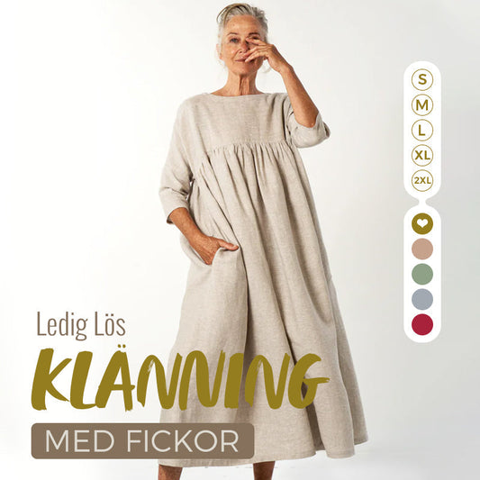 💃Robe décontractée ample à col rond et manches 3/4 pour femme, couleur unie, avec poches