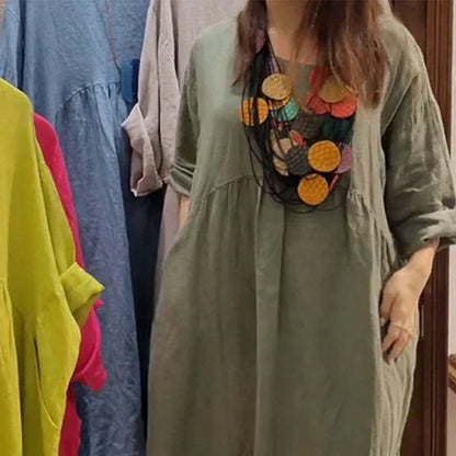 💃Robe décontractée ample à col rond et manches 3/4 pour femme, couleur unie, avec poches