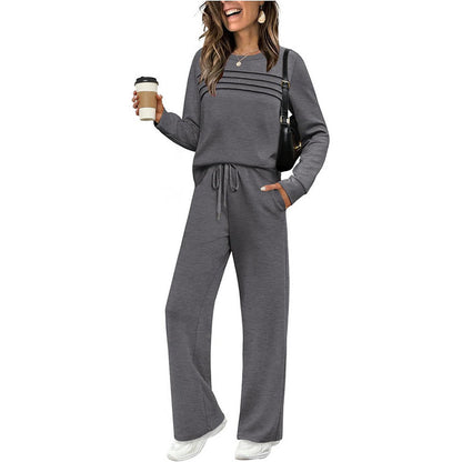 ⏳Spécial à durée limitée⏰Ensemble Femme Confort – Haut Ras du Cou & Pantalon à Cordon 👕👖